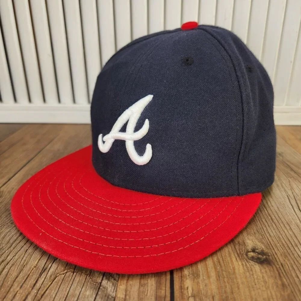 New Era Atlanta Braves 59fifty Sz 7 3/8 Hat Blue Red On Field Cool Base USA Made